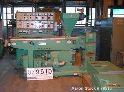 Used Prodex Extruder, 2 1/2" diameter, 30:1 L/D Ratio, Model TM2535U-30. Electrically heated and water cooled barrel. Side vented barrel.15.3:1 gearbox ratio with a model TM35 gearbox. Driven by a 75...