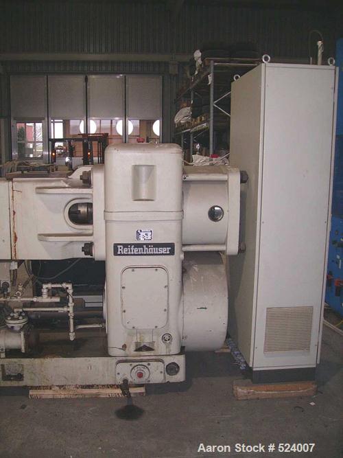 USED: Reifenhaeuser 5.9" extruder 30D, type RH4299-1-150-30WE. Screwdiameter 150 mm, driven by a 200 hp (315 kW) motor, max rpm 70. Heating and cooling unit AWF140-12. Automatic screen changer SF130,...
