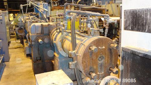 Used Royal 10" Single Screw Dump Extruder, Approximate 6 to 1 L/D ratio, cored screw, (2) zone jacketed barrel. 11" x 12" jacketed feed throat with chute. Approximate 42" centerline height, swing awa...