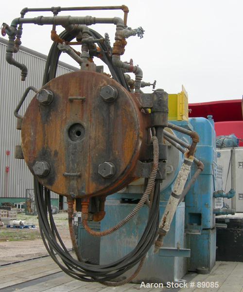 Used Royal 10" Single Screw Dump Extruder, Approximate 6 to 1 L/D ratio, cored screw, (2) zone jacketed barrel. 11" x 12" jacketed feed throat with chute. Approximate 42" centerline height, swing awa...