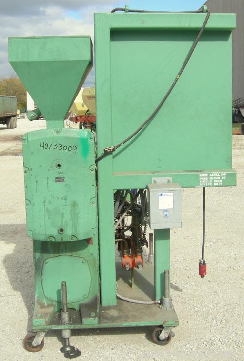 Used Sterling Extruder Corp 1-1/2'' Single Screw Extruder. Approximately 24 to 1 L/D ratio. Electrically heated, water cooled 4 zone non-vented barrel, no water system. Water cooled feed throat with ...