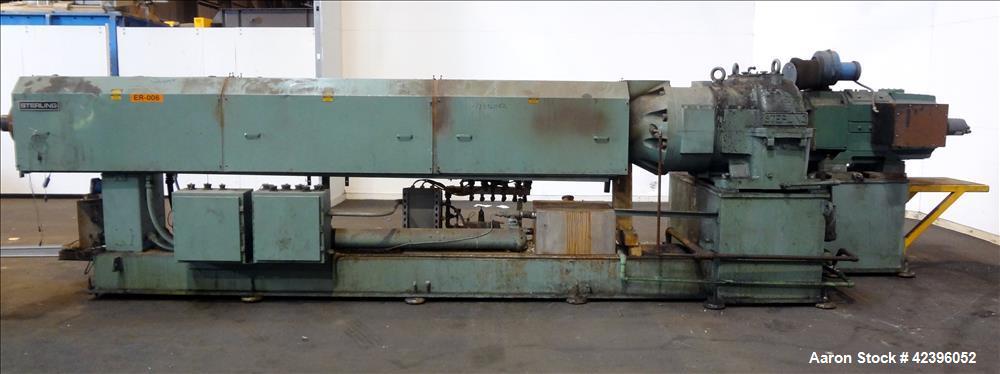 Used Sterling 6" extruder, 32:1 L/D, electrically heated, water cooled barrel with circulation system, jacketed feed section, 51" center line height, 400 hp dc motor with scr controller, 17.212:1 gea...