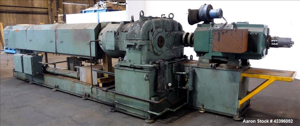 Used Sterling 6" extruder, 32:1 L/D, electrically heated, water cooled barrel with circulation system, jacketed feed section, 51" center line height, 400 hp dc motor with scr controller, 17.212:1 gea...