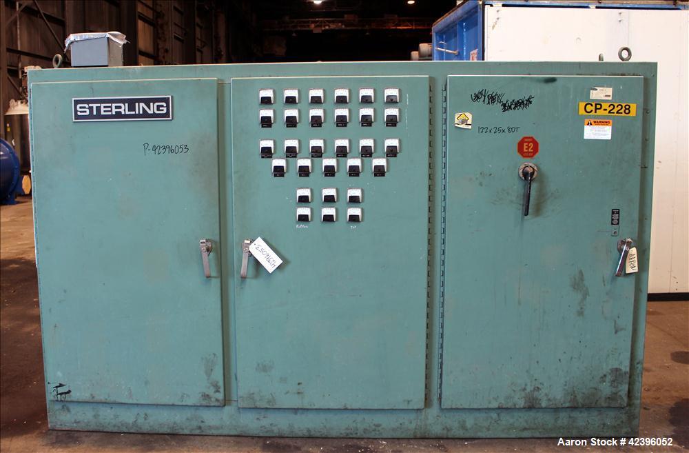 Used Sterling 6" extruder, 32:1 L/D, electrically heated, water cooled barrel with circulation system, jacketed feed section, 51" center line height, 400 hp dc motor with scr controller, 17.212:1 gea...
