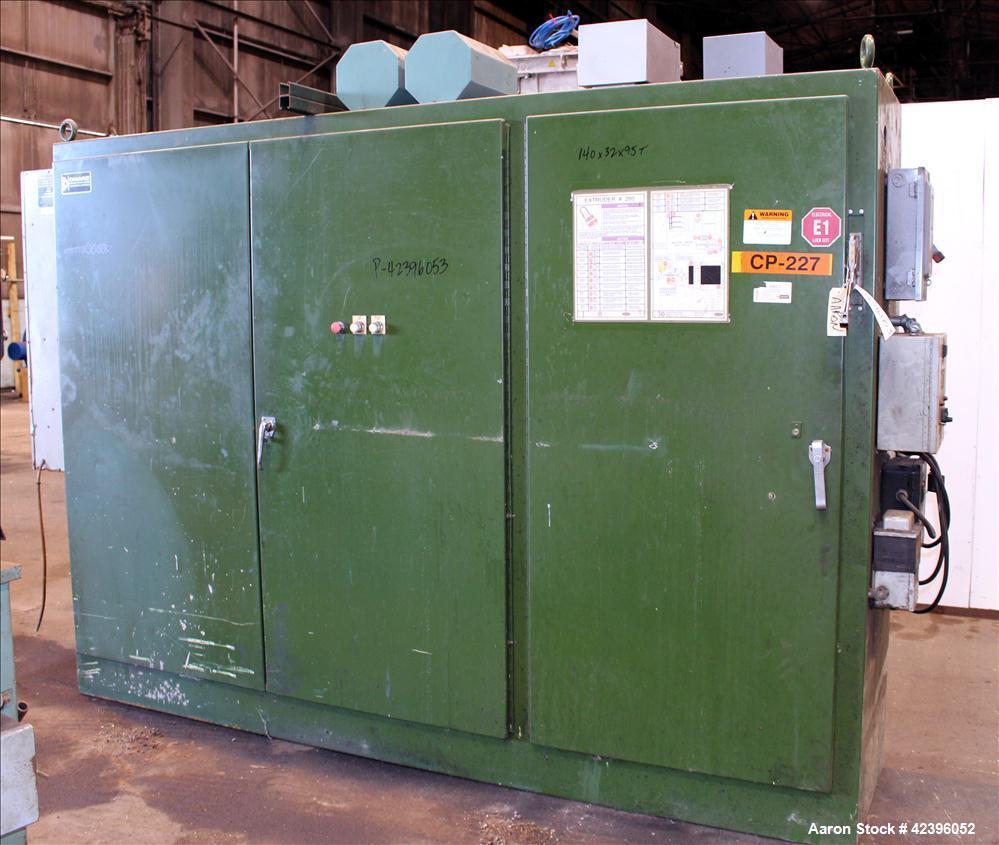 Used Sterling 6" extruder, 32:1 L/D, electrically heated, water cooled barrel with circulation system, jacketed feed section, 51" center line height, 400 hp dc motor with scr controller, 17.212:1 gea...