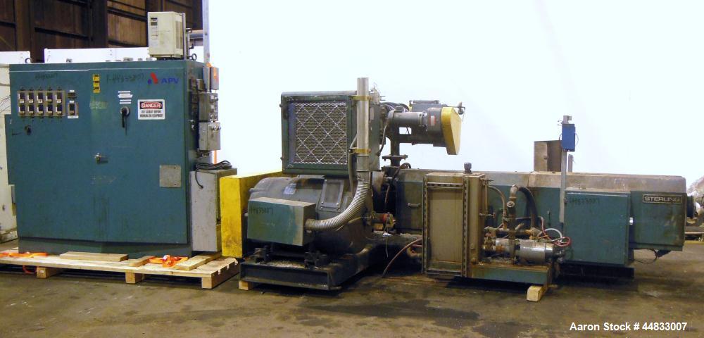 Used Sterling Extruder Corp. 3-1/2" Single Screw Lowboy Extruder. Approximately 30 to 1 L/D ratio. Electrically heated, water cooled 5 zone non-vented barrel with a pump, tank, and heat exchanger wat...