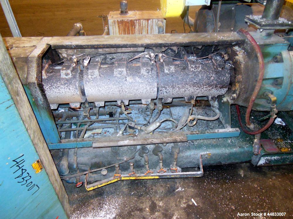 Used Sterling Extruder Corp. 3-1/2" Single Screw Lowboy Extruder. Approximately 30 to 1 L/D ratio. Electrically heated, water cooled 5 zone non-vented barrel with a pump, tank, and heat exchanger wat...