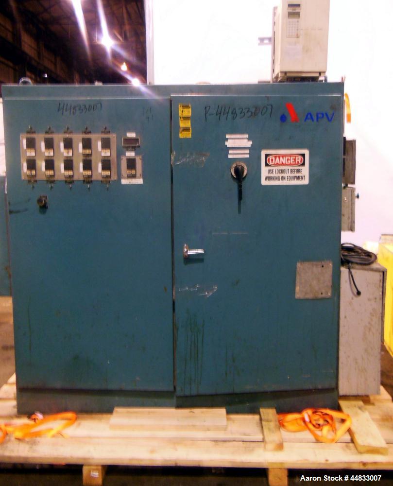 Used Sterling Extruder Corp. 3-1/2" Single Screw Lowboy Extruder. Approximately 30 to 1 L/D ratio. Electrically heated, water cooled 5 zone non-vented barrel with a pump, tank, and heat exchanger wat...
