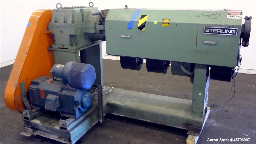 Used- Sterling 2.5" Single Screw Extruder. 24 to 1 L/D Ratio. Electrically heated, air cooled 4 zone non-vented barrel. Wate...