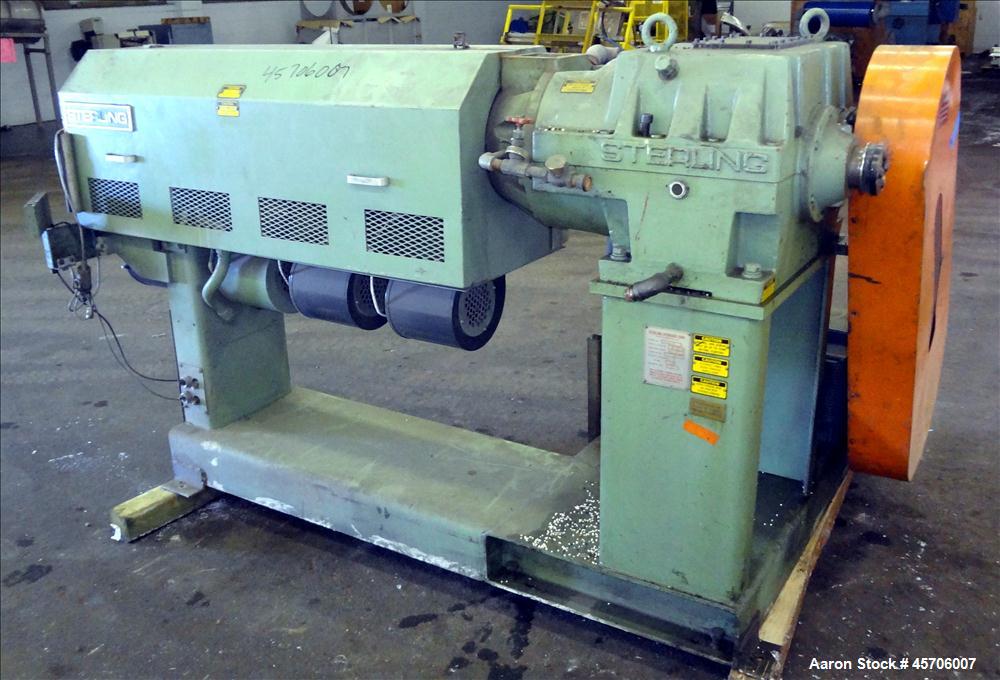 Used- Sterling 2.5" Single Screw Extruder. 24 to 1 L/D Ratio. Electrically heated, air cooled 4 zone non-vented barrel. Wate...