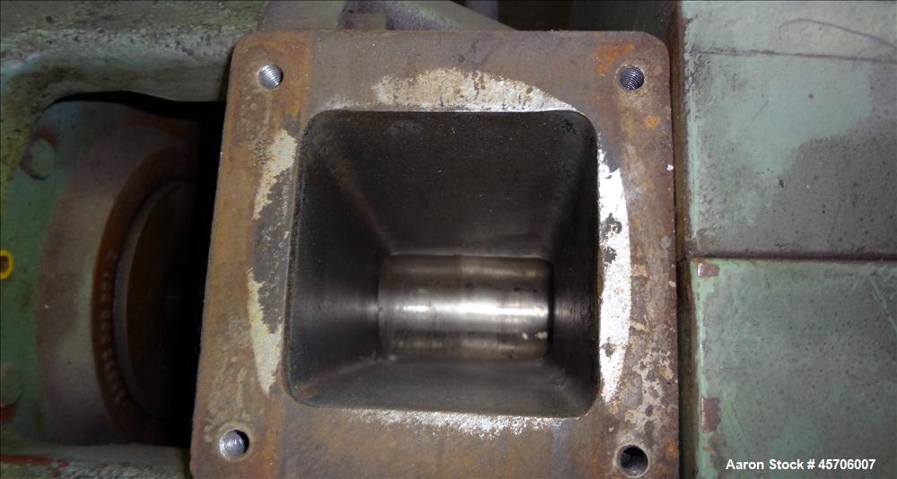 Used Sterling 2.5" Single Screw Extruder. 24 to 1 L/D Ratio. Electrically heated, air cooled 4 zone non-vented barrel. Water cooled feed throat, no hopper, approximate 43.5" center-line height. Drive...