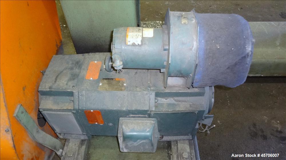 Used Sterling 2.5" Single Screw Extruder. 24 to 1 L/D Ratio. Electrically heated, air cooled 4 zone non-vented barrel. Water cooled feed throat, no hopper, approximate 43.5" center-line height. Drive...