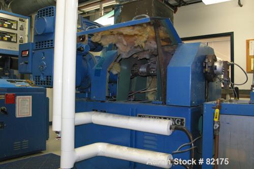 USED: Sterling 1" single screw extruder, 24:1 L/D ratio. Electrically heated, air cooled, vented (plugged) barrel. Water cooled feed with hopper. Gearbox ratio 18:1. Driven by a 2 hp varispeed drive....