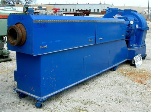 USED: Sterling 8" Single Screw Extruder, approximate 20:1 L/D ratio. Electrically heated, air cooled non-vented barrel, no screw. Water cooled feed throat, no hopper. Requires an approximate 450 hp m...