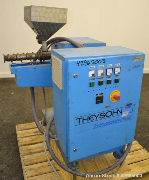 Used Theysohn 3/4’’ Single Screw Co-Extruder. Approximate 20 to 1 L/D ratio. Electrically heated, air cooled 3 zone non-vented barrel. Water cooled feed throat with hopper. Driven by a 2hp, 530 volt,...