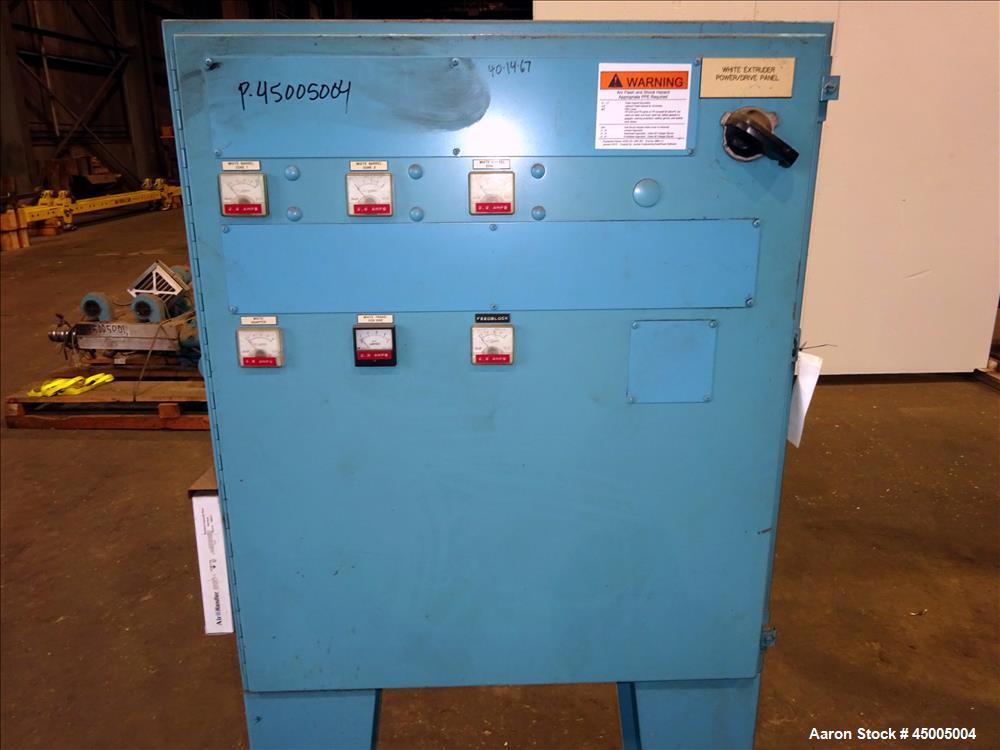 Used Welex 1-1/4" Single Screw Extruder, Model 1.250 20:1 N.V.R.H. 20:1 L/D. Electrically heated, air cooled. Driven by a 15hp DC motor.