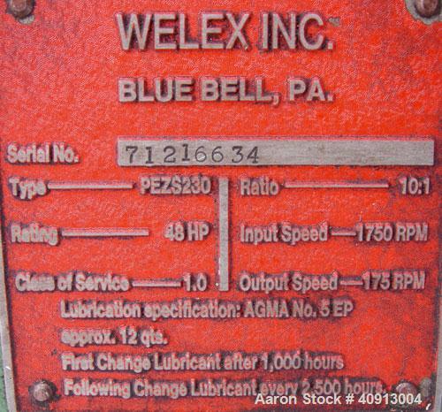 Used Welex 2" Single Screw Extruder, Model 20024:1 R.H. Approximate 24:1 L/D ratio. Electrically heated, air cooled 3 zone non-vented barrel. Water cooled feed throat, no hopper. Driven by a 20 hp, 2...