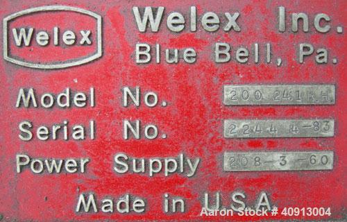 Used Welex 2" Single Screw Extruder, Model 20024:1 R.H. Approximate 24:1 L/D ratio. Electrically heated, air cooled 3 zone non-vented barrel. Water cooled feed throat, no hopper. Driven by a 20 hp, 2...