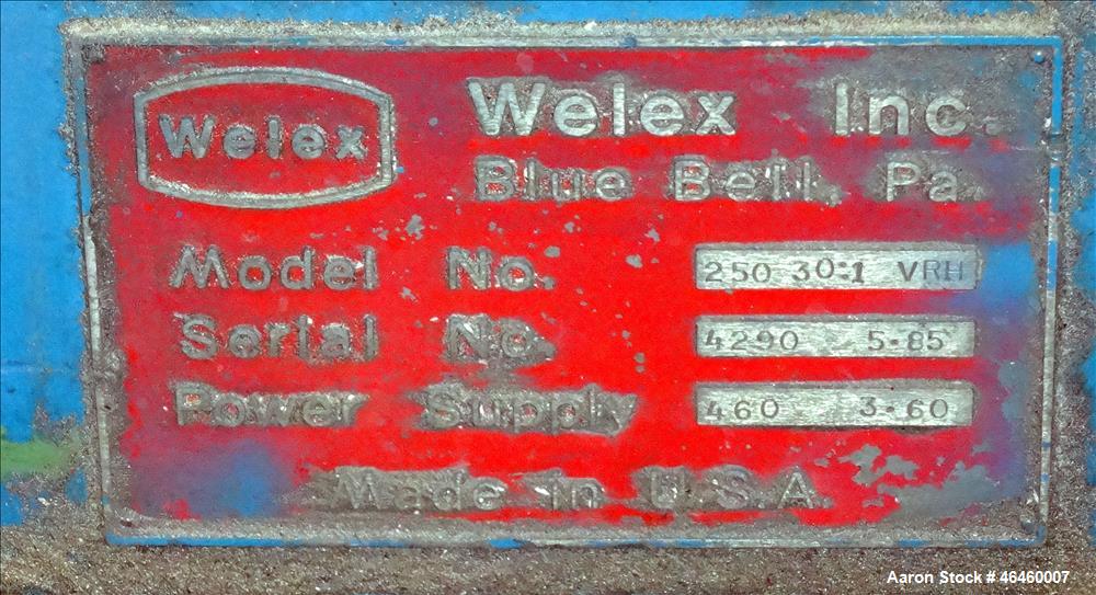 Used Welex 2.5" Single Screw Extruder, Model 250 30:1 VRH. 30 To 1 L/D ratio, electrically heated, air cooled 4 zone non-vented barrel, feed throat with hoppper with Maguire concentrate feeder model ...