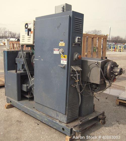 Used Welex 2 1/2" Single Screw Extruder, Model 250, approximately 24 to 1 L/D ratio. Electrically heated, air cooled 3 zone non-vented barrel. Water cooled feed throat, with hopper. Approximately 45"...