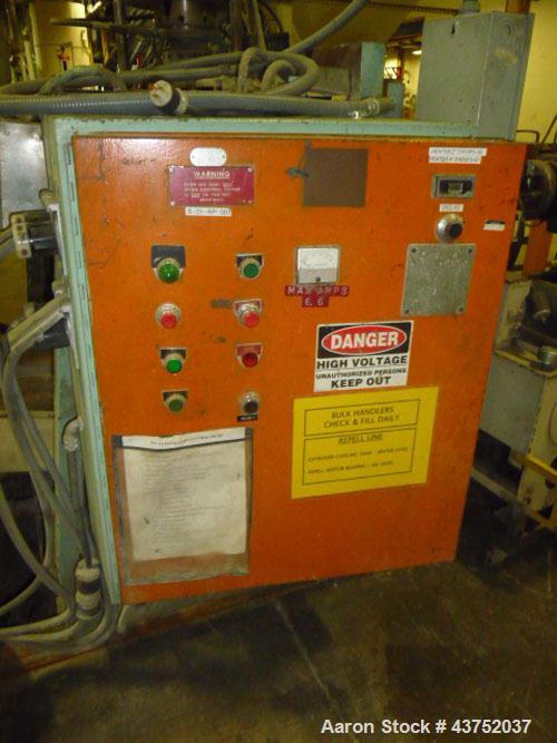 Used Welex 3-1/2" Single Screw Extruder. 30 to 1 L/D ratio. Electrically heated, water cooled non-vented barrel. Driven by an approximately 150 hp DC motor with SCR control. Lufkin change gear reduce...