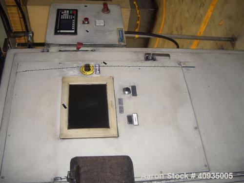Used Twin Screw Extruder 90/92 mm. 12 barrel design. 4.997 gearbox ratio. 350 rpm output. 400 hp DC/SCR drive. Complete temp control panel. (2) ZSB 70mm side feeders. Multi hole strand die.