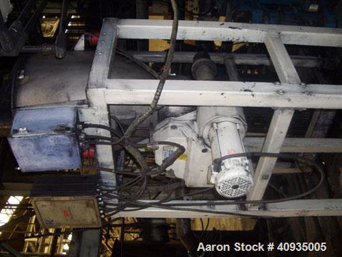 Used Twin Screw Extruder 90/92 mm. 12 barrel design. 4.997 gearbox ratio. 350 rpm output. 400 hp DC/SCR drive. Complete temp control panel. (2) ZSB 70mm side feeders. Multi hole strand die.