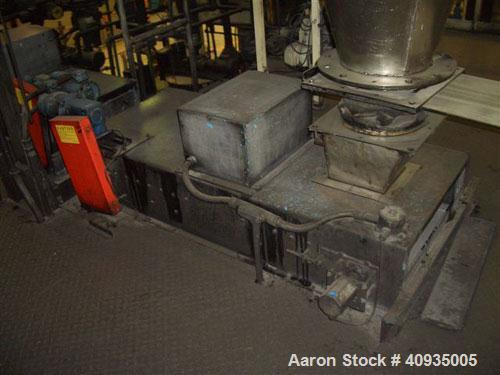 Used Twin Screw Extruder 90/92 mm. 12 barrel design. 4.997 gearbox ratio. 350 rpm output. 400 hp DC/SCR drive. Complete temp control panel. (2) ZSB 70mm side feeders. Multi hole strand die.