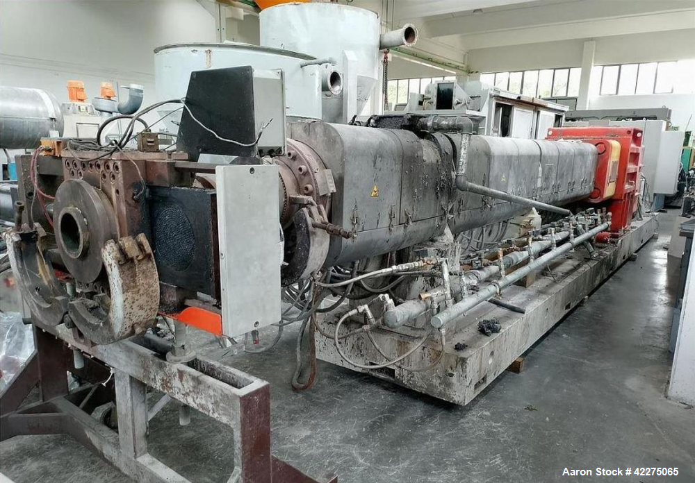 Used ICMA San Giorgio 140mm Twin Screw Extruder | 36:1 L/D | Co-Rotating | Segmented Screws | Screen Changer & Pelletizer
