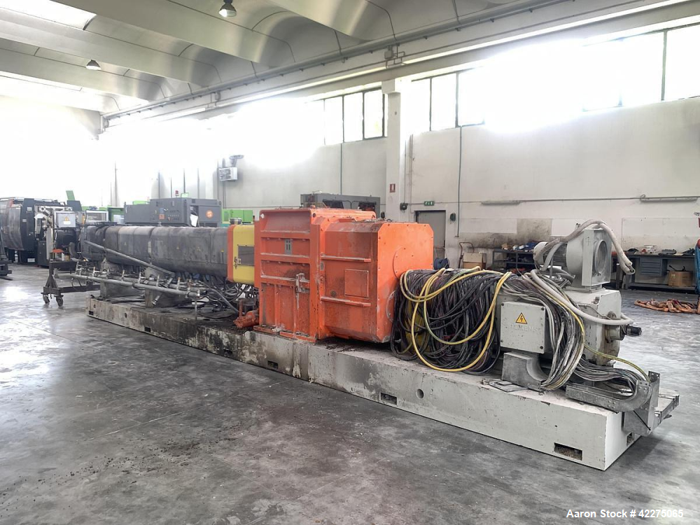 Used ICMA San Giorgio 140mm Twin Screw Extruder | 36:1 L/D | Co-Rotating | Segmented Screws | Screen Changer & Pelletizer