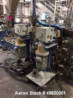 Used- Steer Mega 58mm Twin Screw Extruder. 11 barrel sections. Barrel and screw material are comprised of WR5.  The extruder...