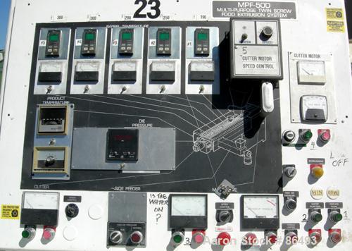 Used APV Baker Twin Screw Extruder, 50 MM Screw Diameter, Model F23215