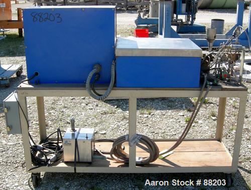 USED: APV 15MM lab size twin screw extruder, model MP2015. Co-rotating screw design. Electrically heated, water cooled barrel. Feed hopper with an accurate feeder. Driven by a 3/4 hp, 90 volt, 1725 r...