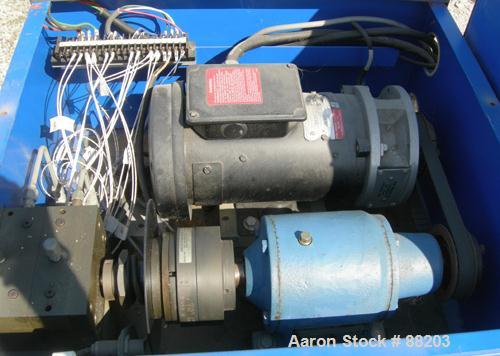 USED: APV 15MM lab size twin screw extruder, model MP2015. Co-rotating screw design. Electrically heated, water cooled barrel. Feed hopper with an accurate feeder. Driven by a 3/4 hp, 90 volt, 1725 r...