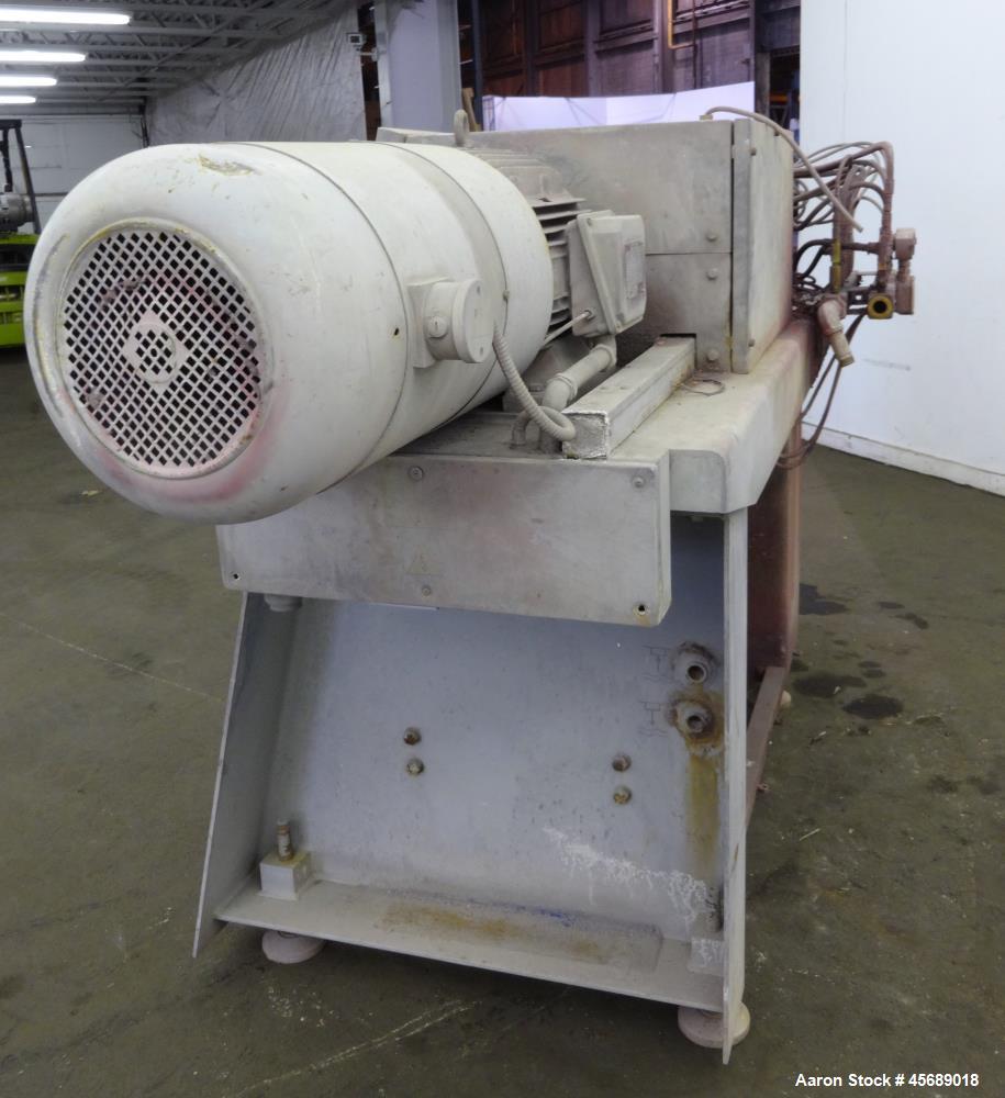 Used APV Baker Perkins 30mm Twin Screw Compounder Extruder, Model MP30. Approximate 15 to 1 L/D ratio. Co-rotating screw design. Clamshell design, 3 zone electrically heated, liquid cooled barrel. Wa...