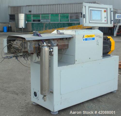 Used APV Twin Screw Extruder, 50mm screw diameter. Approximately 15 to 1 L/D ratio. Co-rotating screw design. Vented, electrically heated, water cooled barrel. (1) Feed section. Driven by an 18.5 kw ...