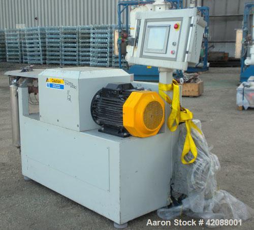 Used APV Twin Screw Extruder, 50mm screw diameter. Approximately 15 to 1 L/D ratio. Co-rotating screw design. Vented, electrically heated, water cooled barrel. (1) Feed section. Driven by an 18.5 kw ...