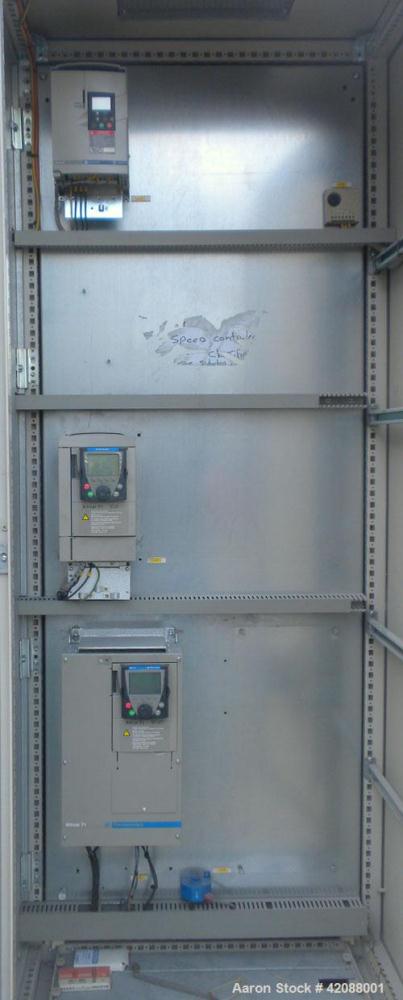 Used APV Twin Screw Extruder, 50mm screw diameter. Approximately 15 to 1 L/D ratio. Co-rotating screw design. Vented, electrically heated, water cooled barrel. (1) Feed section. Driven by an 18.5 kw ...