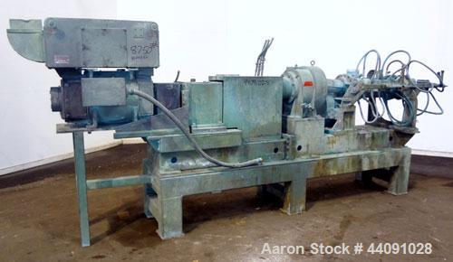 Used Baker Perkins 125mm MP Series Twin Screw Extruder. Approximate L/D ratio. Co-rotating screw design. Clamshell design liquid heated, and cooled barrel. Feed section, no hopper. Approximate 55-1/2...