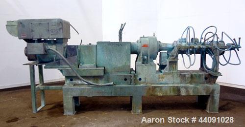 Used Baker Perkins 125mm MP Series Twin Screw Extruder. Approximate L/D ratio. Co-rotating screw design. Clamshell design liquid heated, and cooled barrel. Feed section, no hopper. Approximate 55-1/2...
