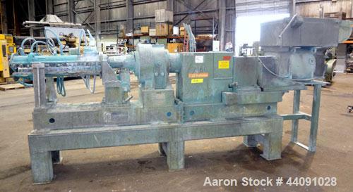 Used Baker Perkins 125mm MP Series Twin Screw Extruder. Approximate L/D ratio. Co-rotating screw design. Clamshell design liquid heated, and cooled barrel. Feed section, no hopper. Approximate 55-1/2...