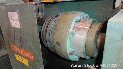Used Baker Perkins 125mm MP Series Twin Screw Extruder. Approximate L/D ratio. Co-rotating screw design. Clamshell design liquid heated, and cooled barrel. Feed section, no hopper. Approximate 55-1/2...