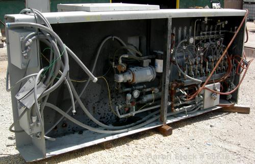 Used Baker Perkins Twin Screw Extruder, 50 MM Screw Diameter, Model MP2050. Approximate 25:1 L/D ratio. Co-rotating screw design. Clamshell design, 5 zone electrically heated, water cooled barrel sec...