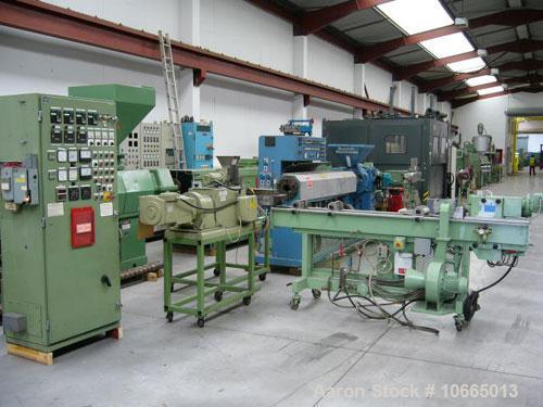 Used- Baker Perkins Guittard 30mm (1.2’’), 10:1 L/D cross head extruder, model MPC/V 30, co-rotating with 3 kW (4 hp) DC mot...