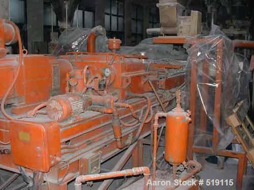 USED: Baker Perkins twin screw extruder, type MPC/V 80. 16:1 L/D,1.9" (50mm) diameter x 31.2" (800mm) long co-rotating screws.Electrically heated, water cooled. Driven by a Bull type 200/326 MK275 hp...