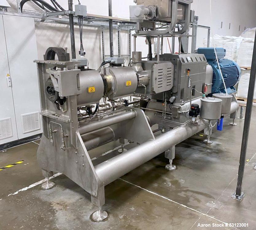 Used Baker Perkins SBX80 Co-rotating Twin Screw Extruder.