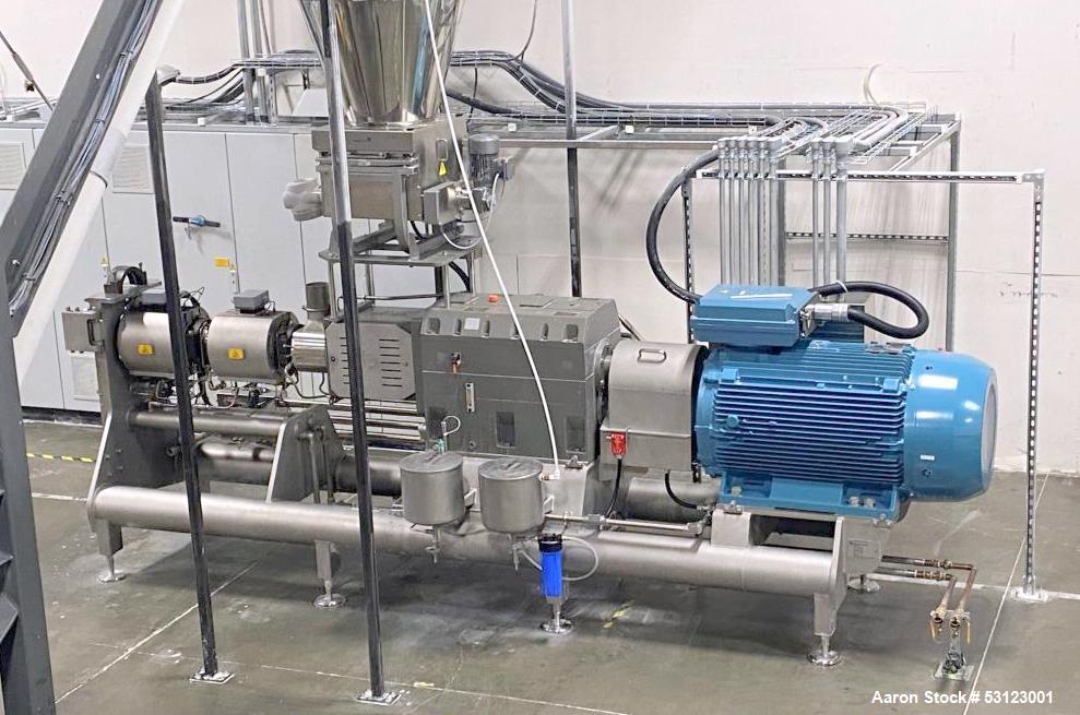 Used Baker Perkins SBX80 Co-rotating Twin Screw Extruder.