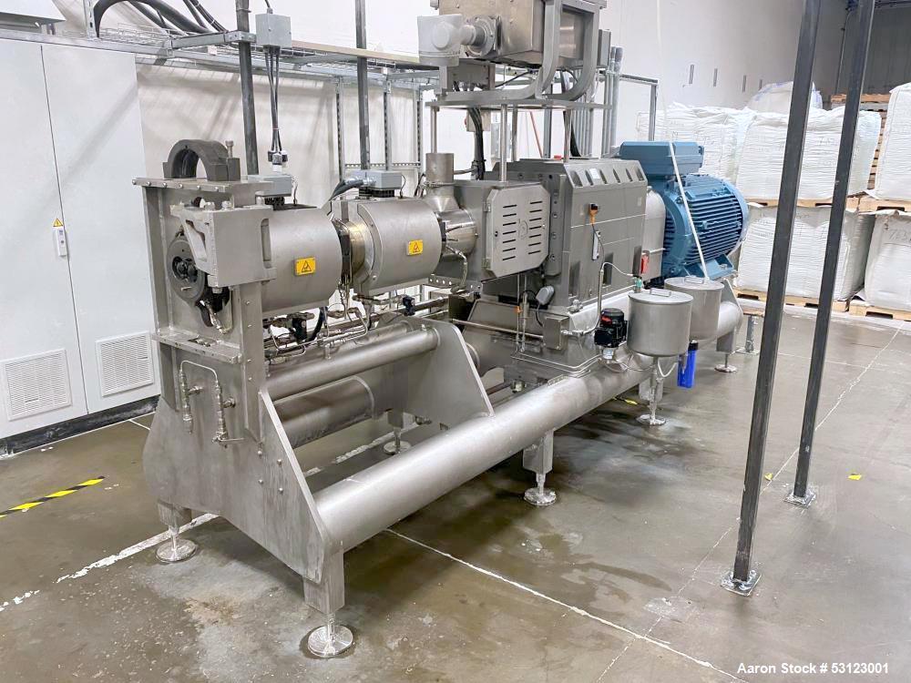 Used Baker Perkins SBX80 Co-rotating Twin Screw Extruder.