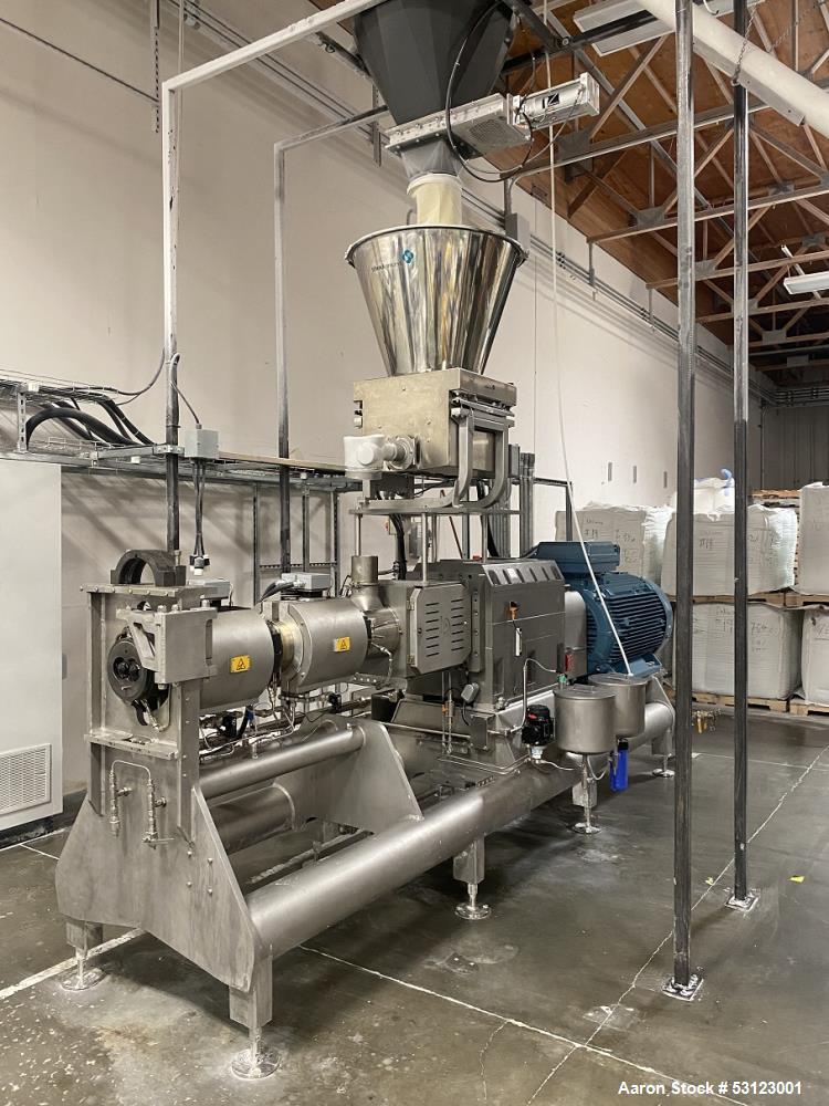 Used Baker Perkins SBX80 Co-rotating Twin Screw Extruder.