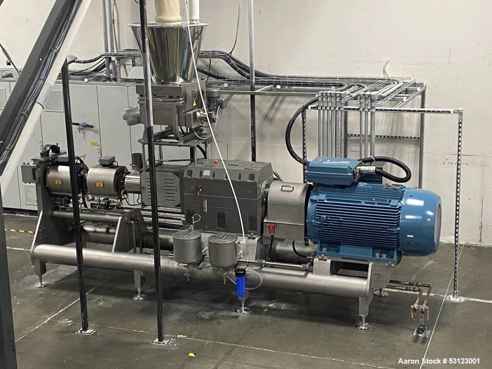 Used Baker Perkins SBX80 Co-rotating Twin Screw Extruder.